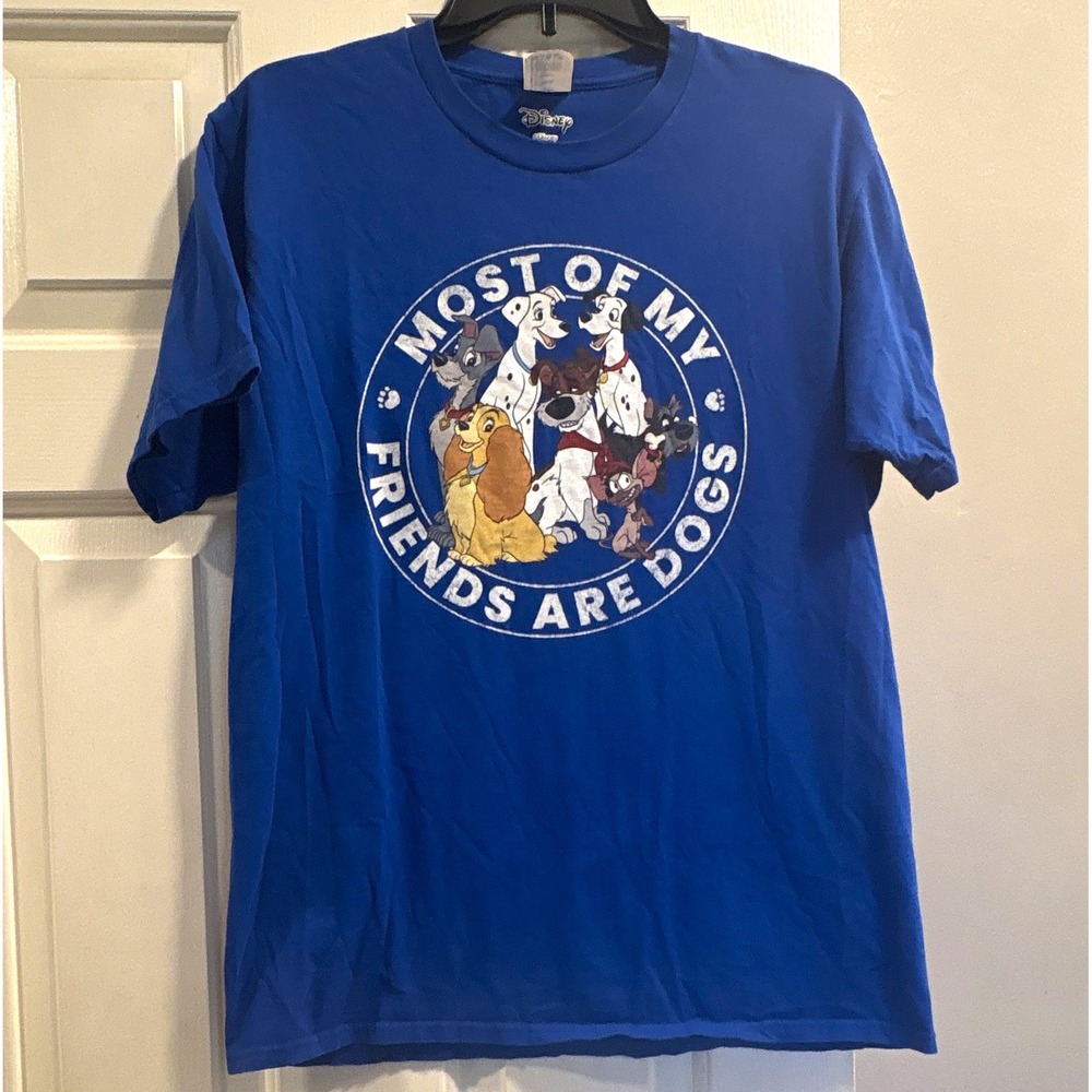 Disney Most of My Friends Are Dogs Graphic Blue Unisex Adult T-Shirt Size M